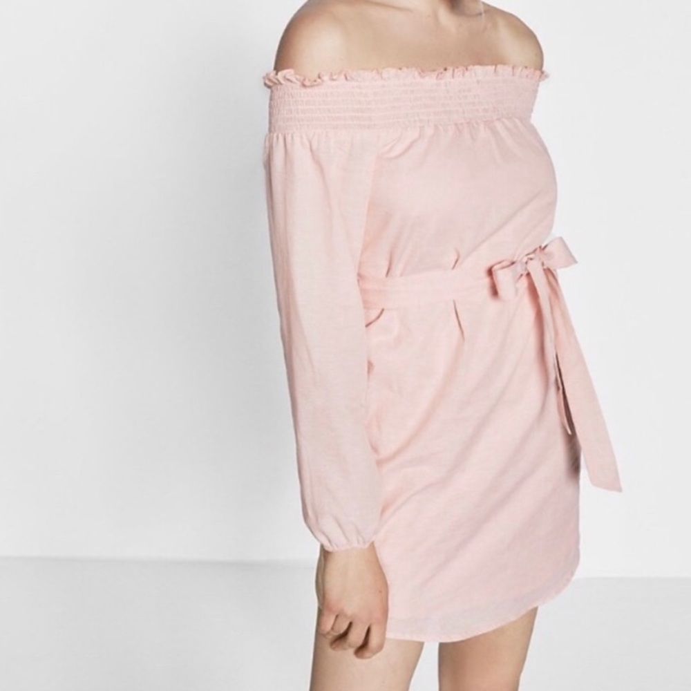 Off shoulder linen cotton blend dress